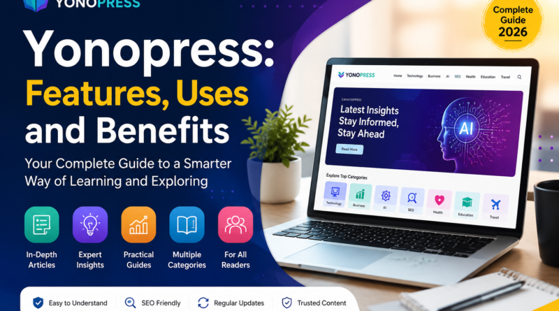 Modern Yonopress feature image showcasing digital publishing, AI insights, technology, SEO, business content, and online learning platform.
