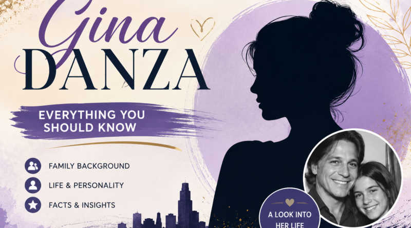 Gina Danza feature image with an elegant silhouette, family-inspired design, and biography title highlighting her life, background, and connection to the Danza family.