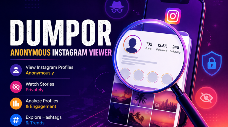Dumpor anonymous Instagram viewer interface showing profile search, story viewing, and public Instagram analytics tools